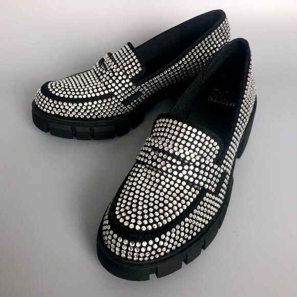 BNWOT Madden NYC Rhinestone Vegan Leather Loafers, Size 8 - Picture 1 of 10